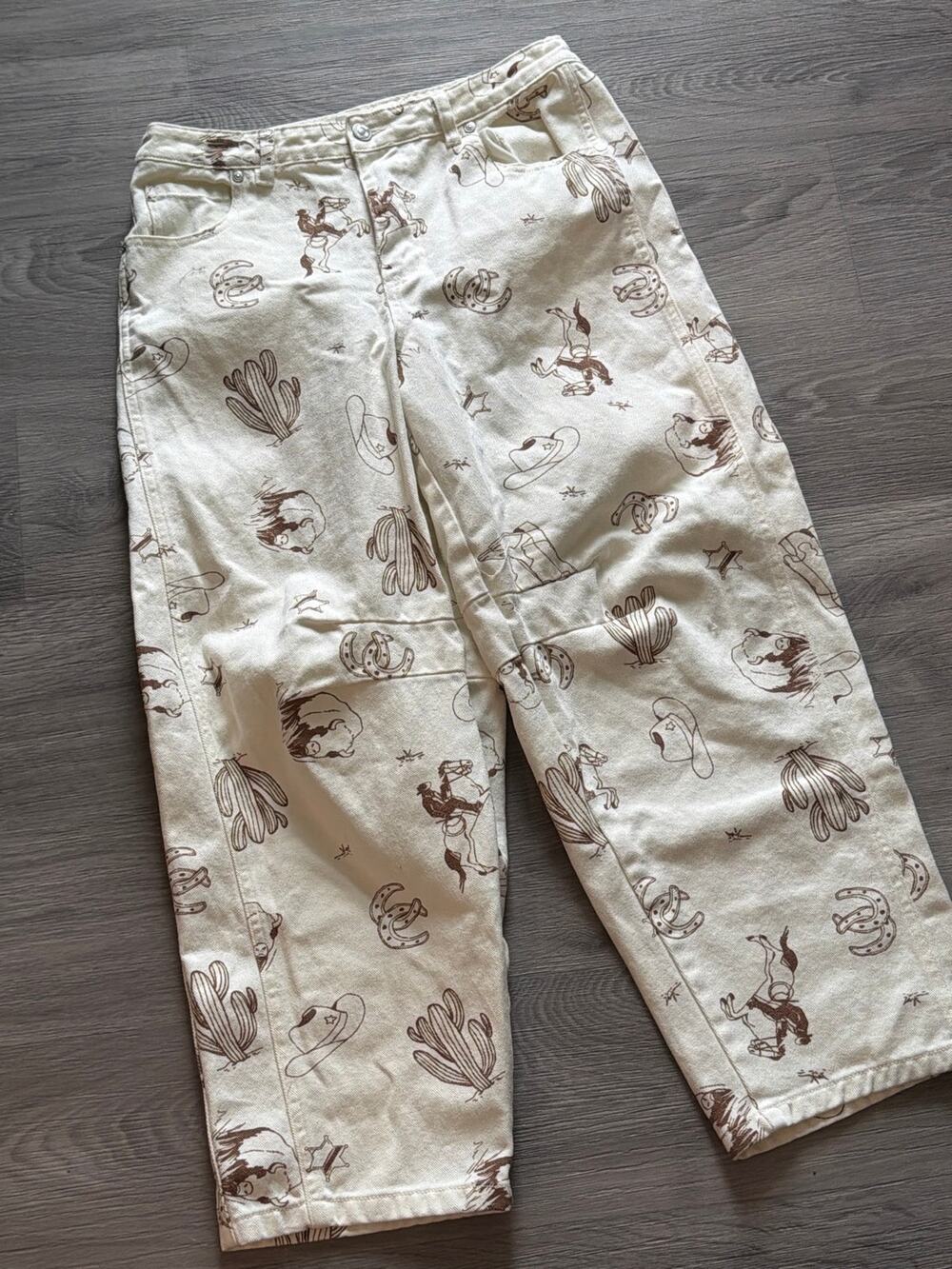 Cali 1850 size 7 western print barrel jeans - Picture 1 of 5